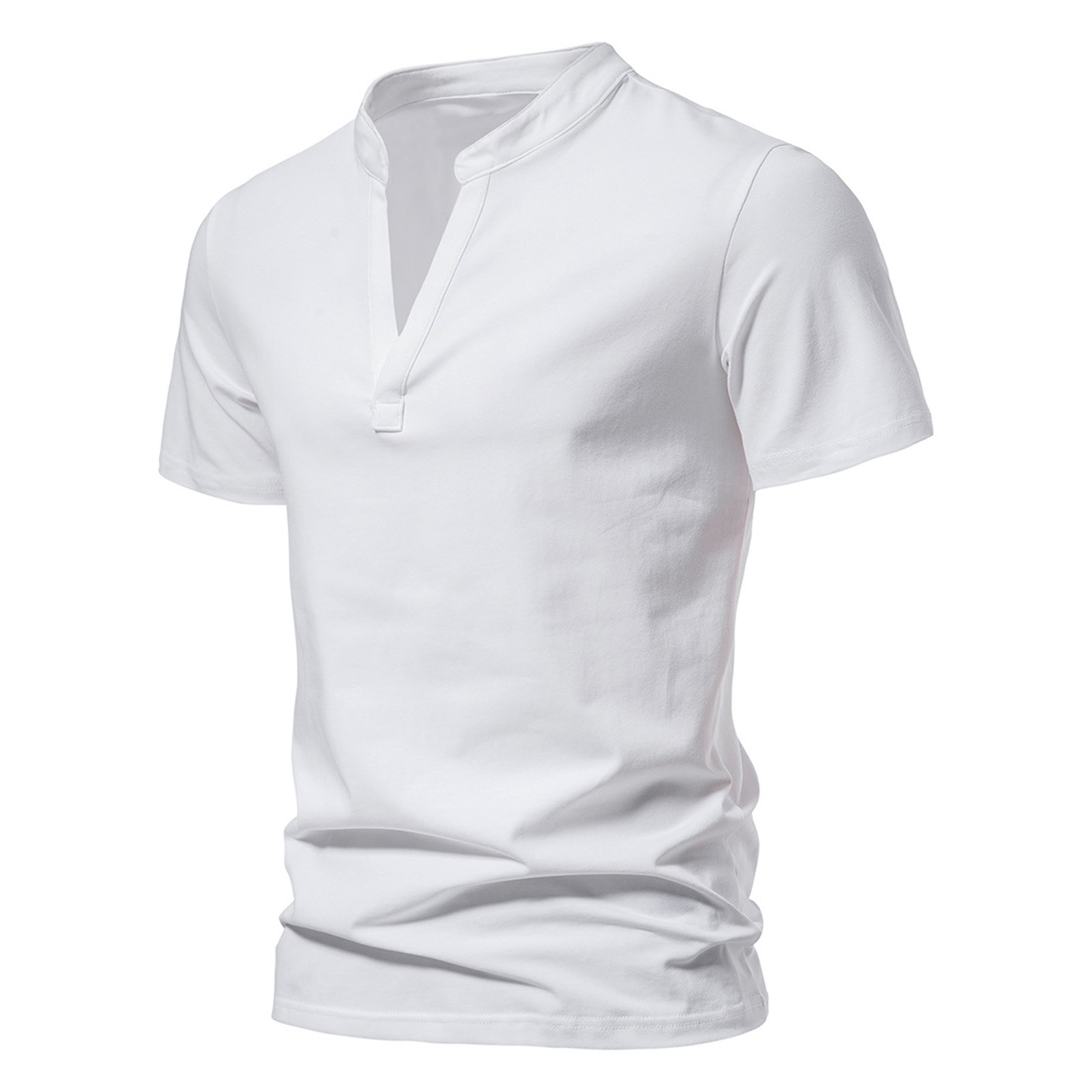 thumbnail image 2 of Camiseta de manga corta con cuello en V profundo para hombre - Camiseta elástica de mezcla de algodón - Diseño moderno para la playa y ocasiones informales de verano, 2 of 8